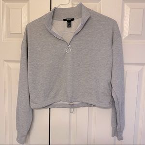 Light Grey Cropped Quarter Zip Sweatshirt